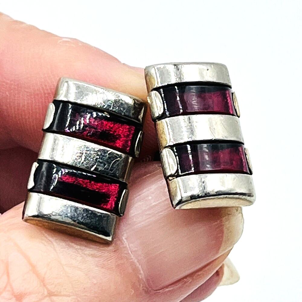 Vintage Swank Cufflinks Set Red Glass Gold and Silver Tone Rectangle Art Deco